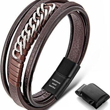 Mens Bracelet Leather and Steel Gift Review