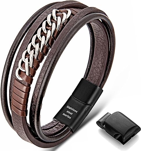 Mens Bracelet Leather and Steel Gift Review